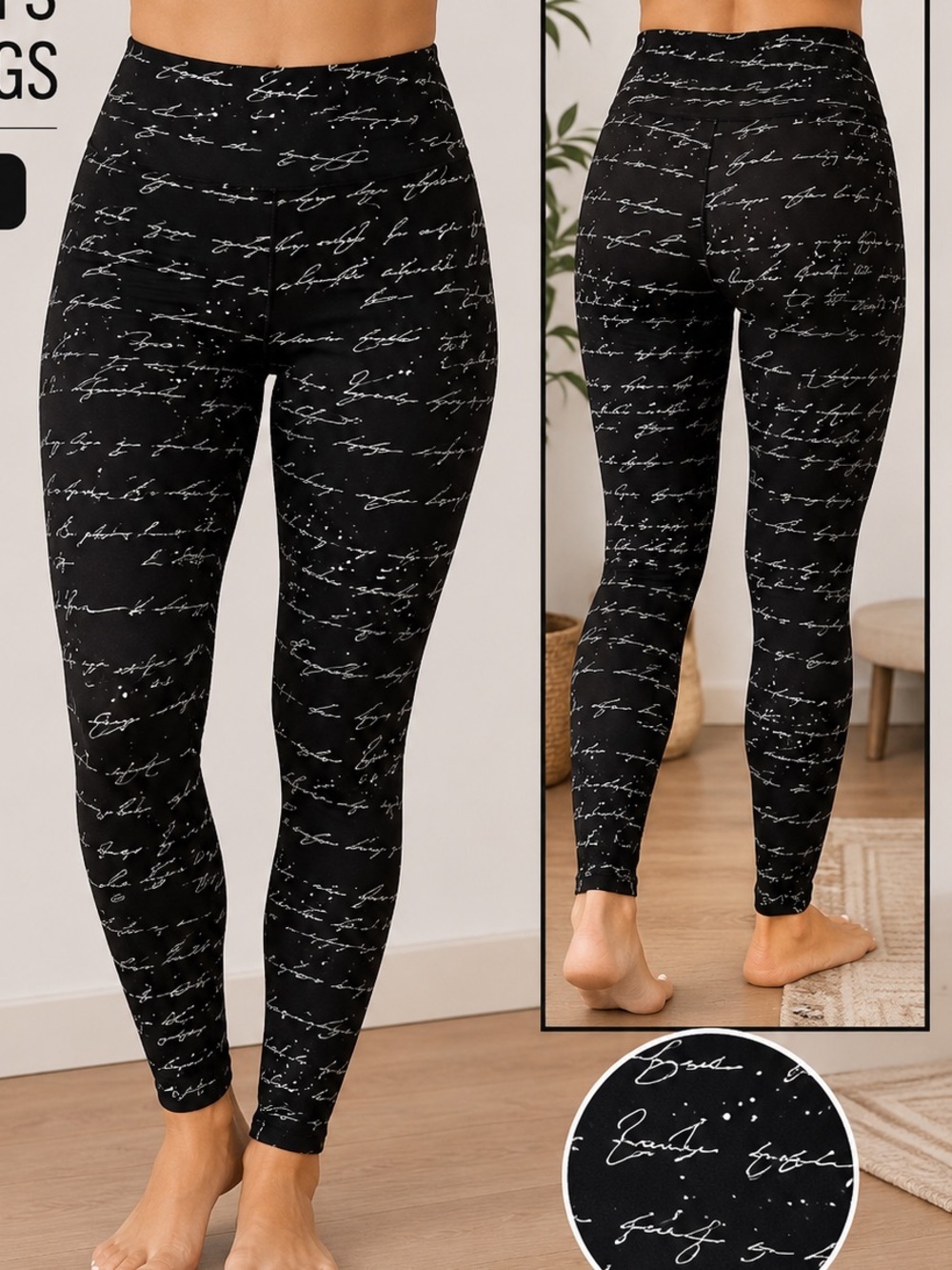 Women's High-Waist Script Print jeggings - Black SIZE 10